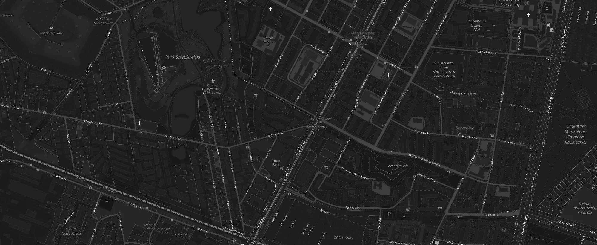 Mapa okolic ulicy Włodarzewskiej na warszawskiej Ochocie